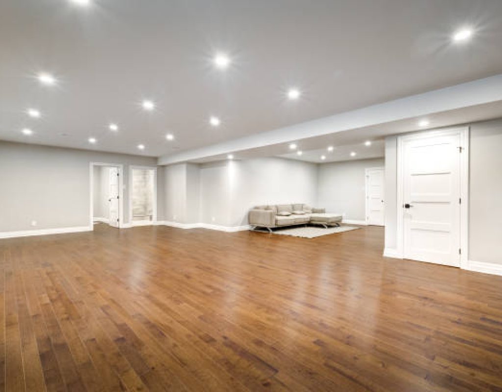 Spacious finished basement with modern design