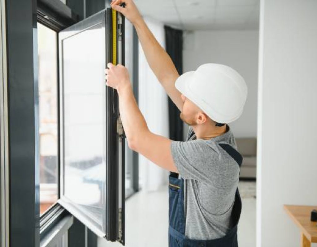 Installer fitting custom windows into a Fitchburg, WI condo overlooking local parks
